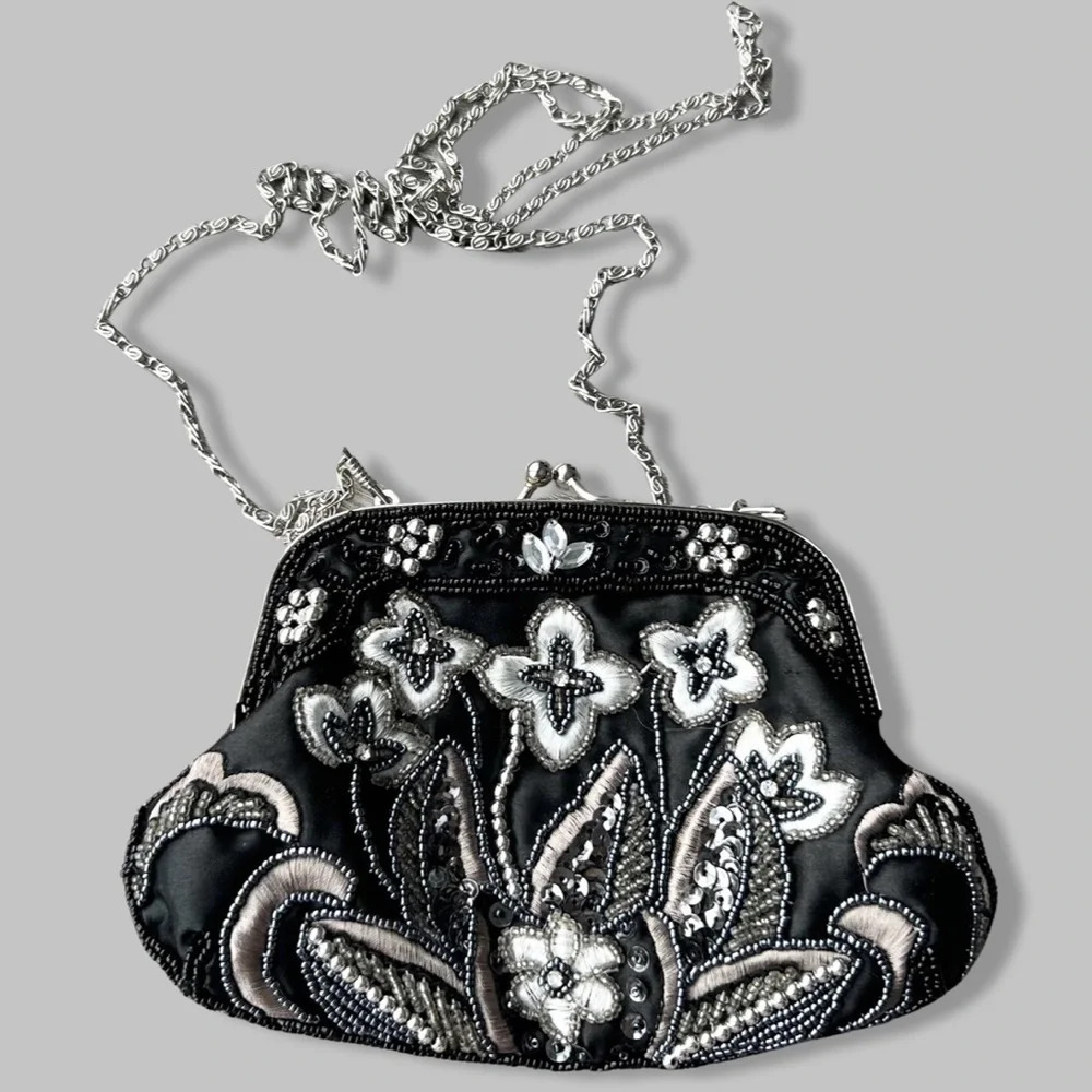 Handmade Beaded Evening Chain Strap Clutch Crossbody Bag